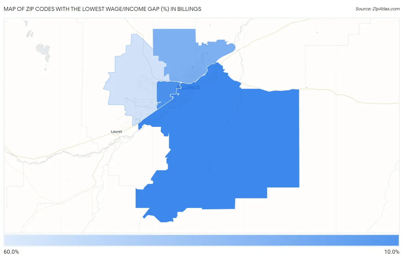 Zip Codes with the Lowest Wage/Income Gap (%) in Billings Map