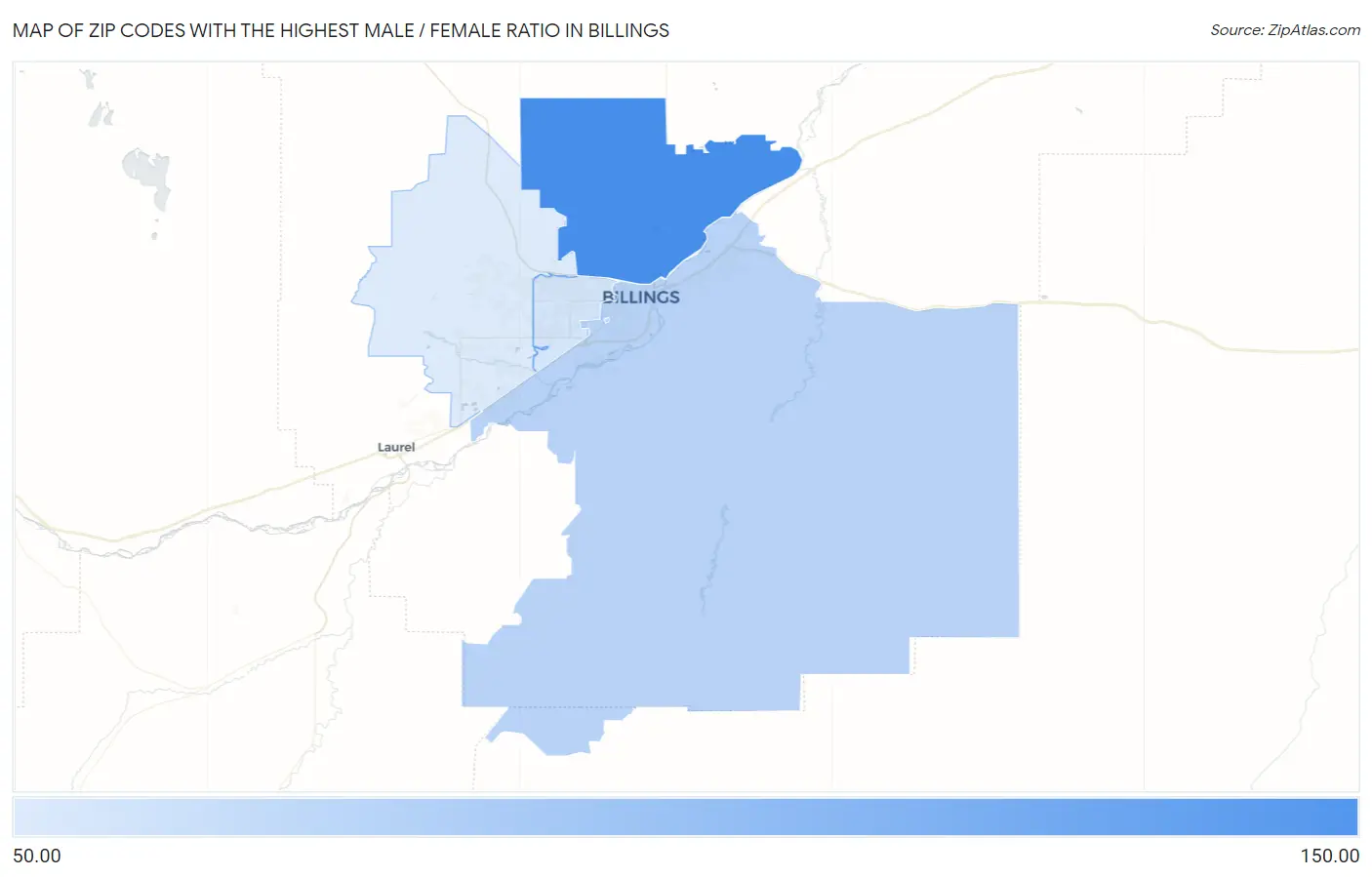 Zip Codes with the Highest Male / Female Ratio in Billings Map