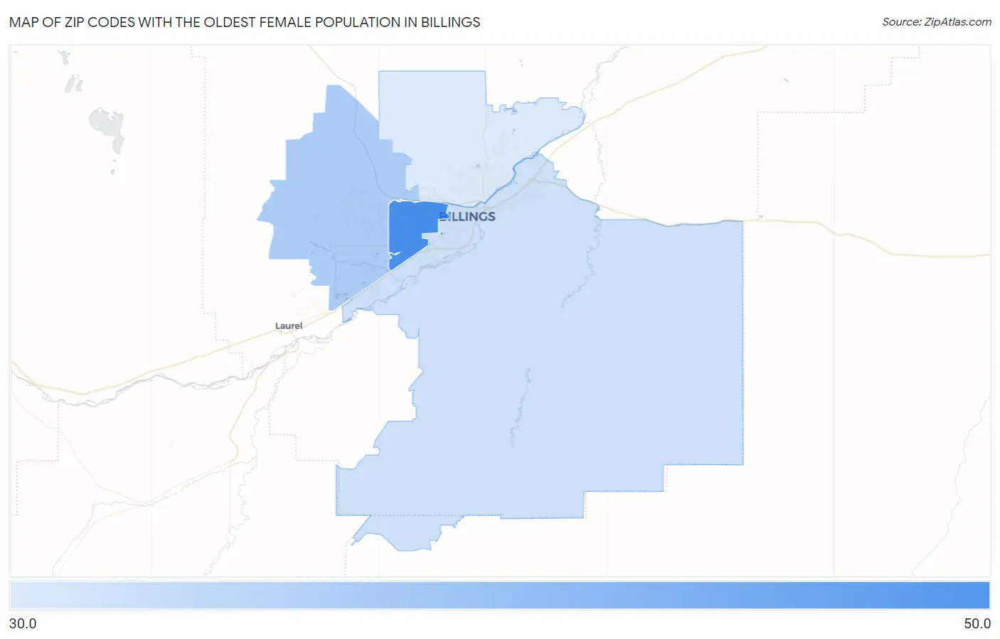 Zip Codes with the Oldest Female Population in Billings Map
