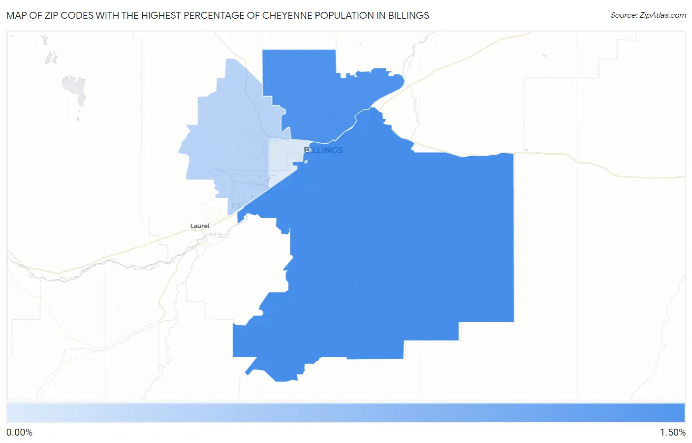 Zip Codes with the Highest Percentage of Cheyenne Population in Billings Map