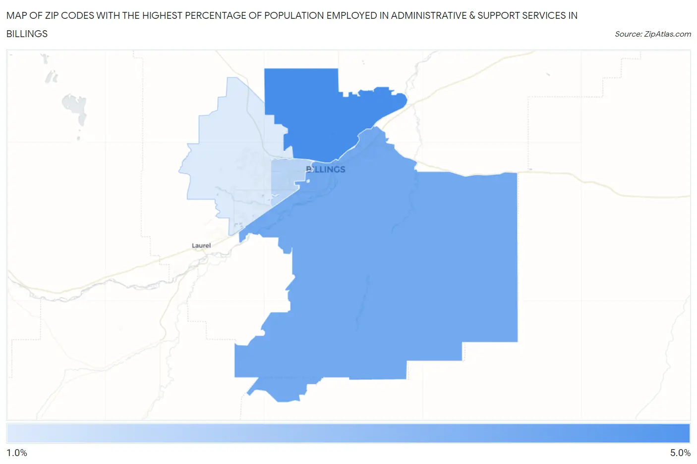 Zip Codes with the Highest Percentage of Population Employed in Administrative & Support Services in Billings Map