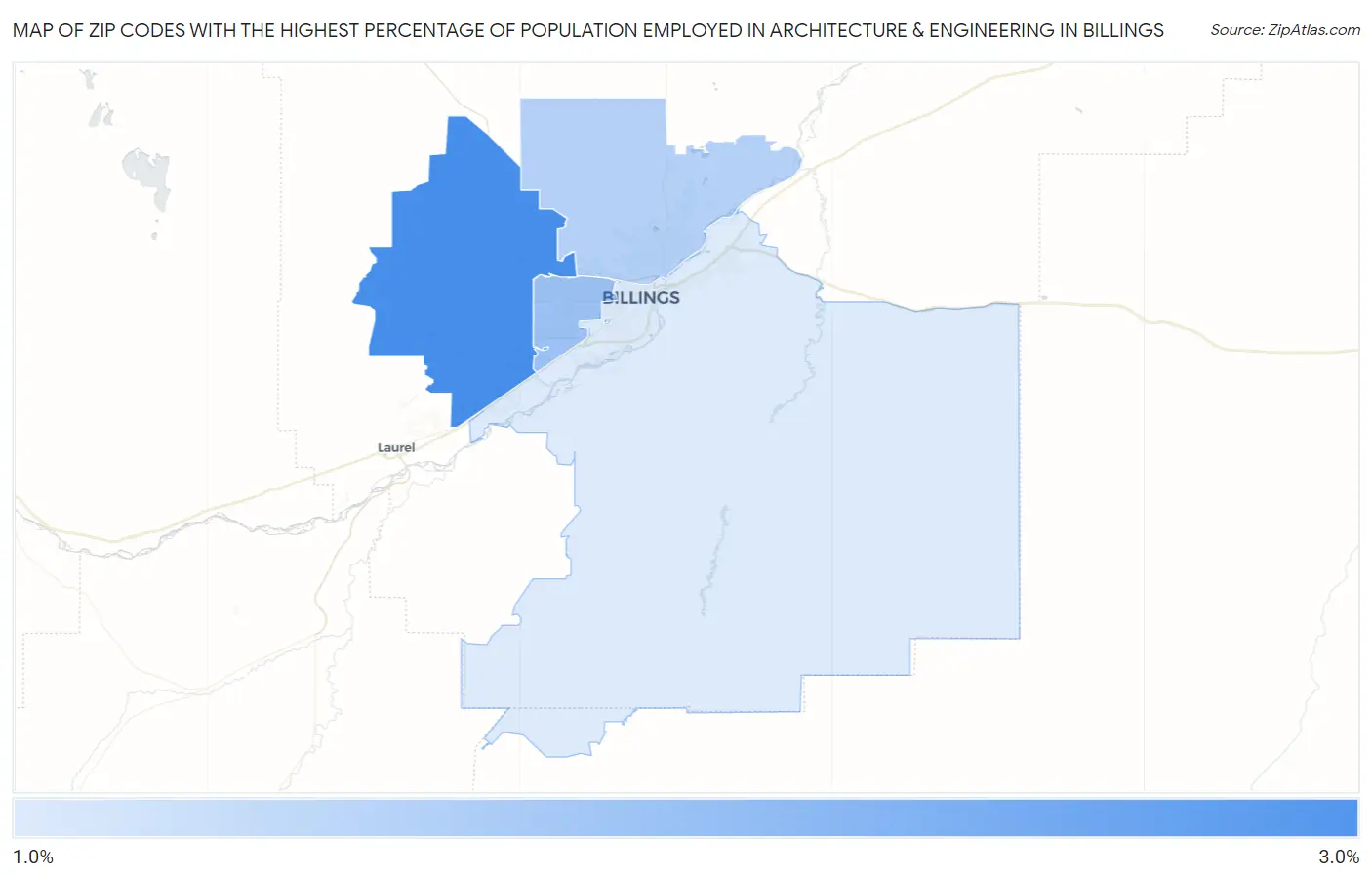Zip Codes with the Highest Percentage of Population Employed in Architecture & Engineering in Billings Map