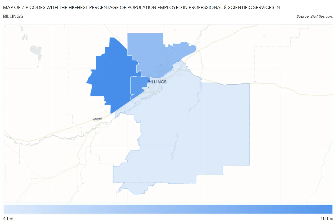 Zip Codes with the Highest Percentage of Population Employed in Professional & Scientific Services in Billings Map