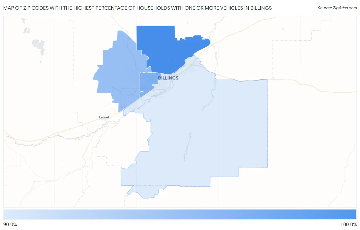 Zip Codes with the Highest Percentage of Households With One or more Vehicles in Billings Map