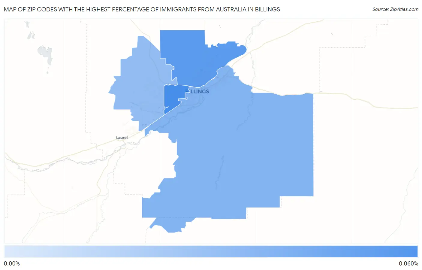 Zip Codes with the Highest Percentage of Immigrants from Australia in Billings Map
