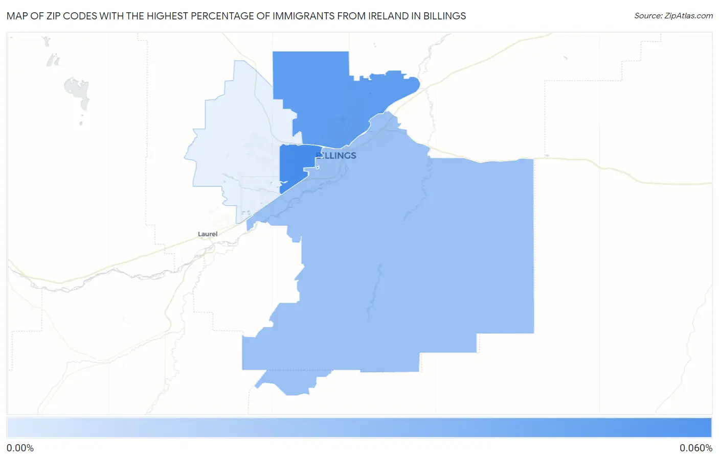 Zip Codes with the Highest Percentage of Immigrants from Ireland in Billings Map