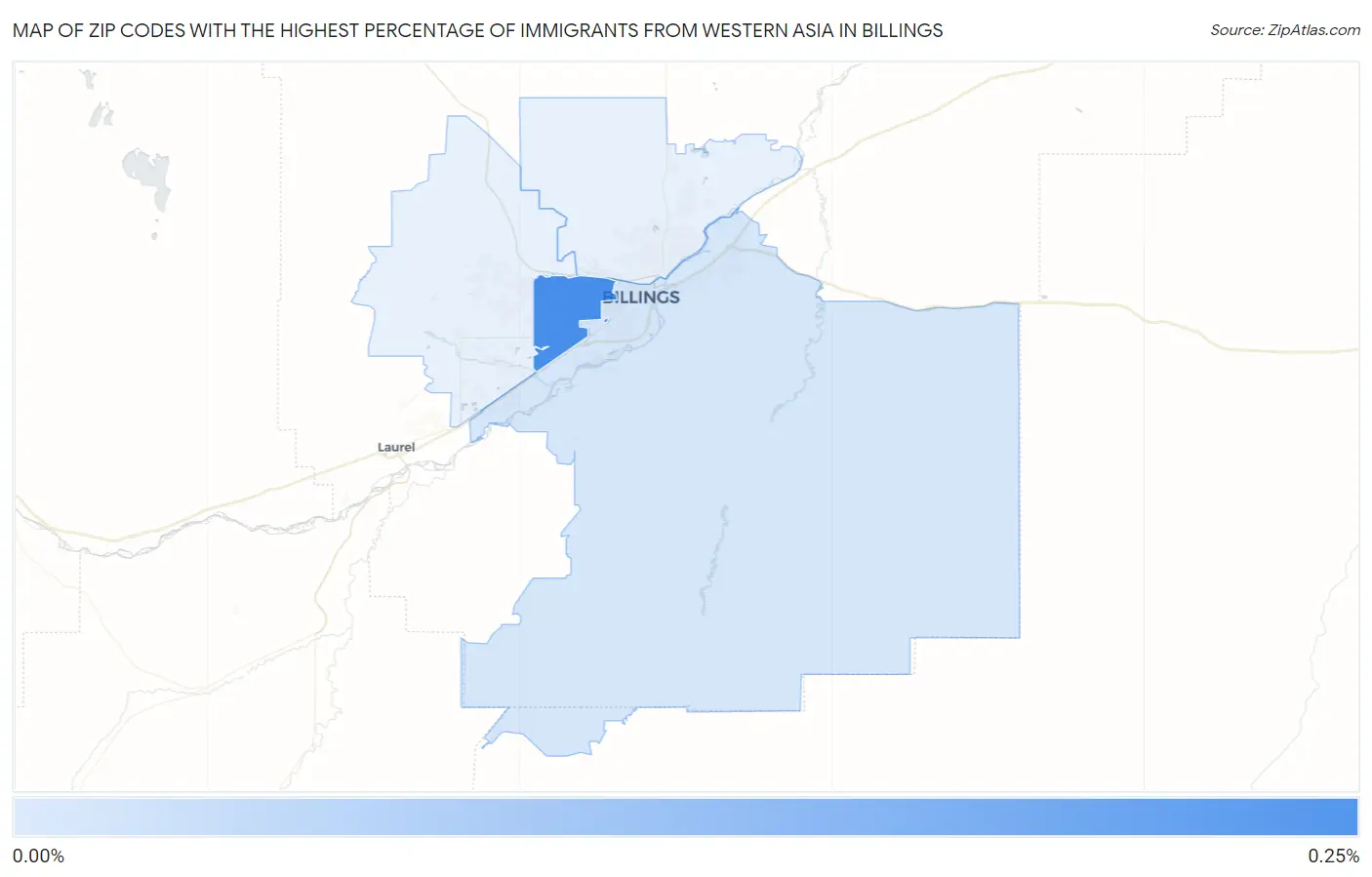 Zip Codes with the Highest Percentage of Immigrants from Western Asia in Billings Map