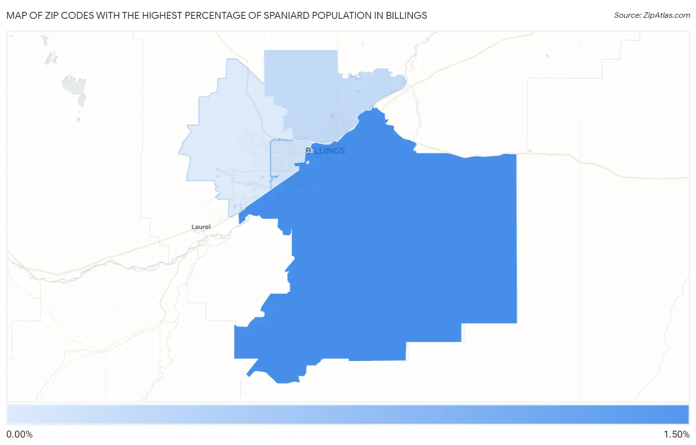 Zip Codes with the Highest Percentage of Spaniard Population in Billings Map