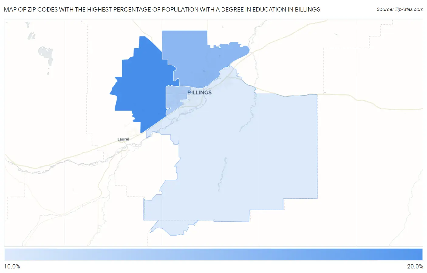 Zip Codes with the Highest Percentage of Population with a Degree in Education in Billings Map