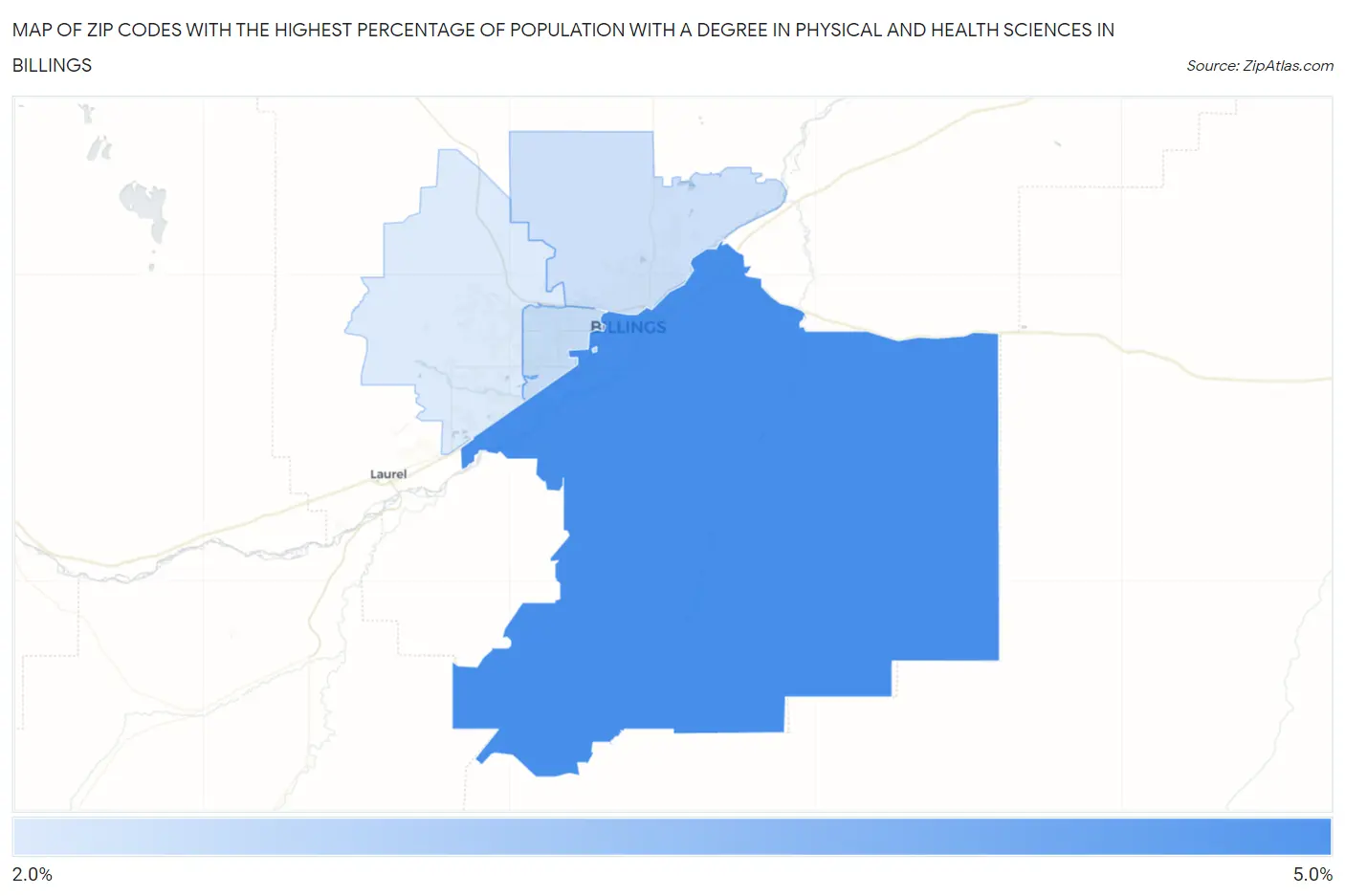 Zip Codes with the Highest Percentage of Population with a Degree in Physical and Health Sciences in Billings Map