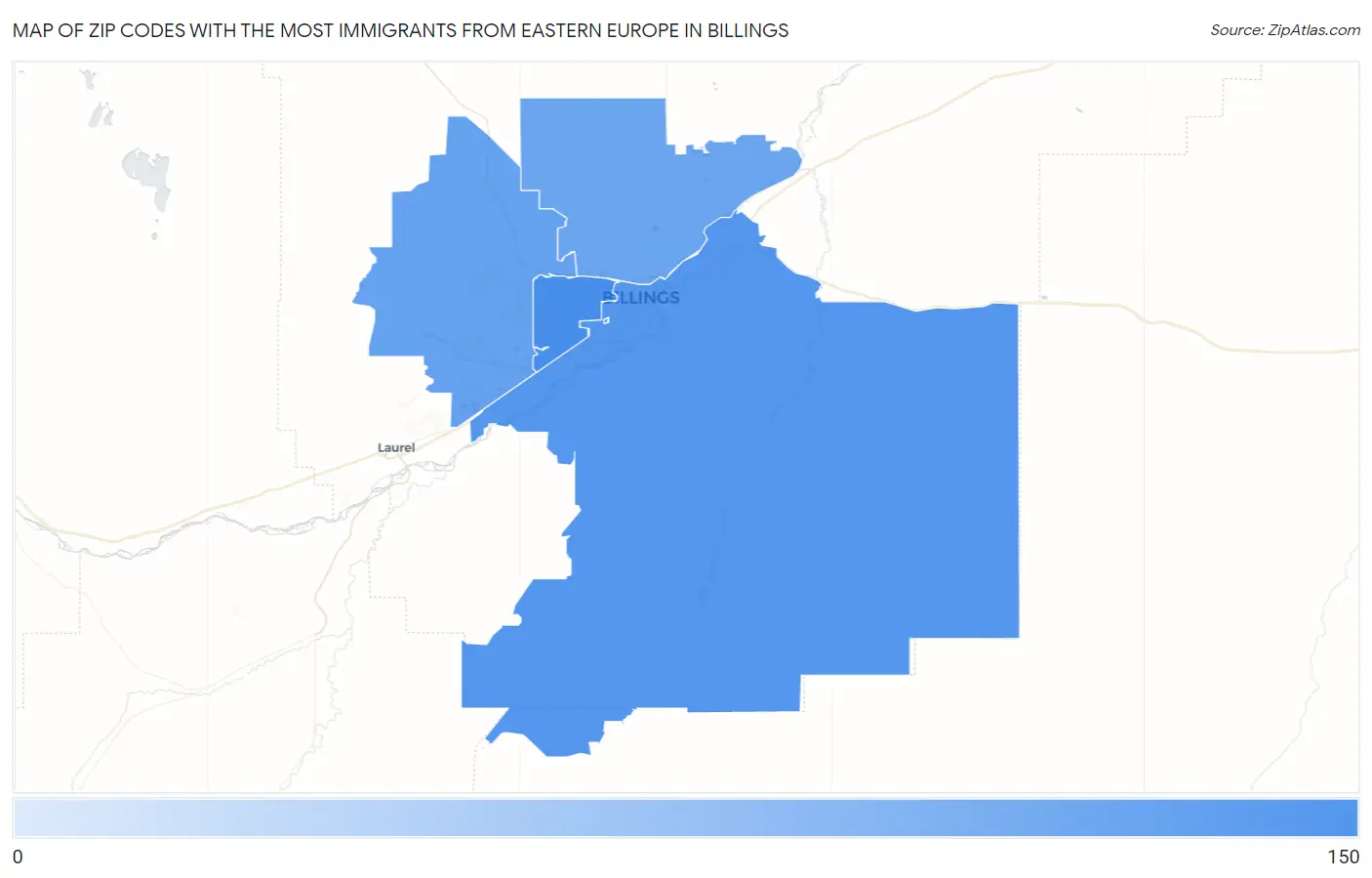 Zip Codes with the Most Immigrants from Eastern Europe in Billings Map