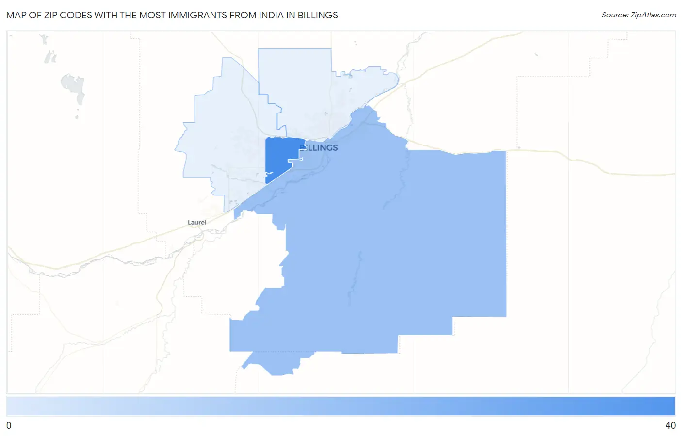 Zip Codes with the Most Immigrants from India in Billings Map