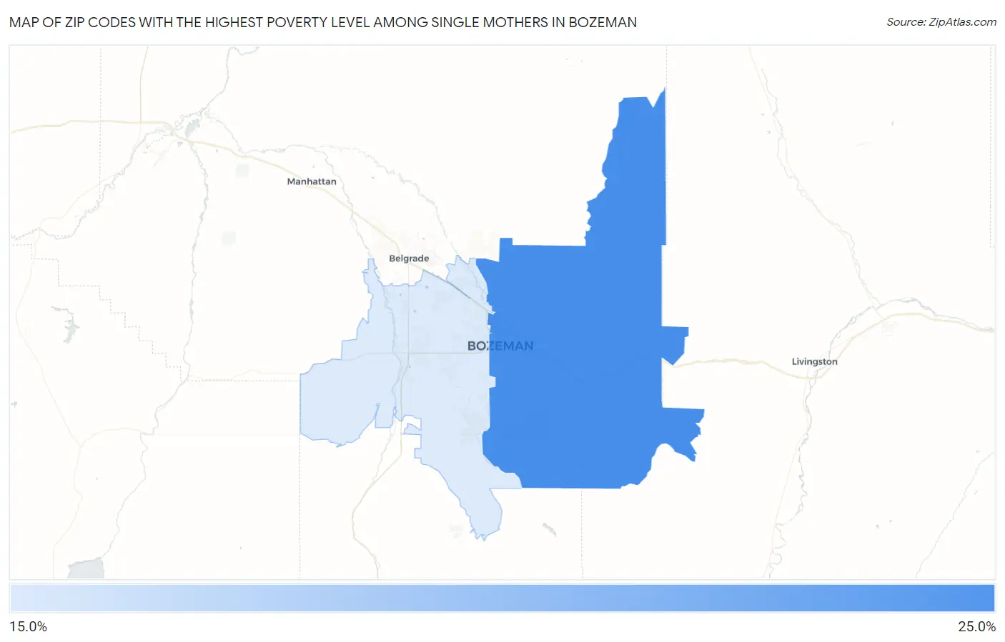 Zip Codes with the Highest Poverty Level Among Single Mothers in Bozeman Map