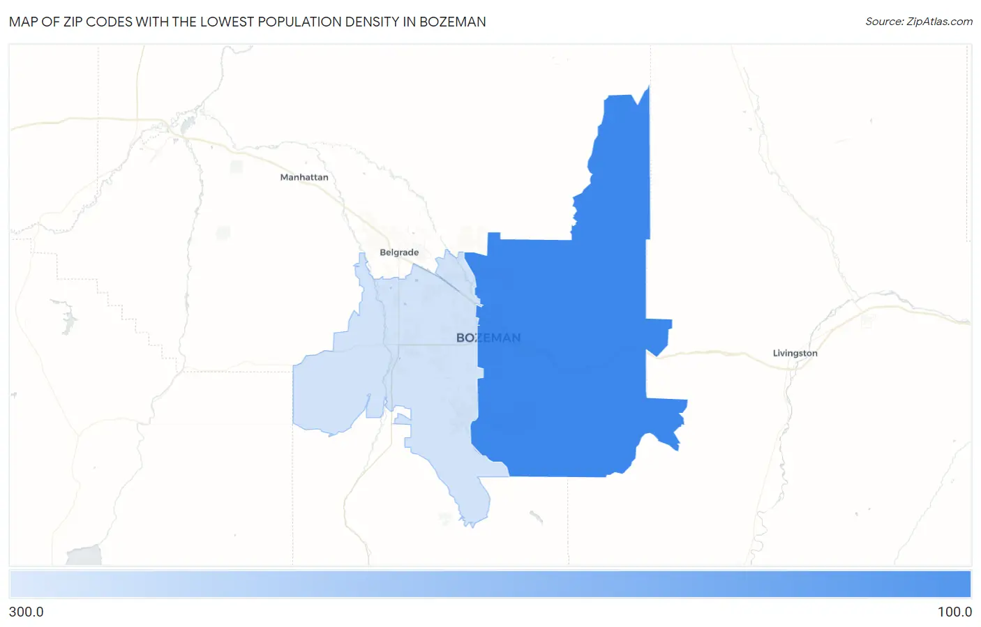 Zip Codes with the Lowest Population Density in Bozeman Map