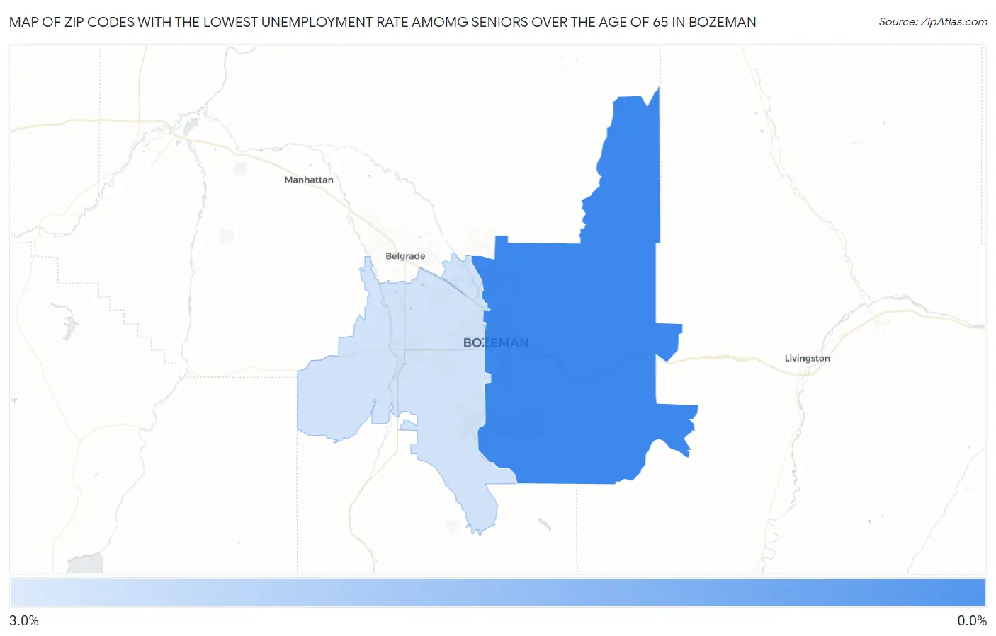 Zip Codes with the Lowest Unemployment Rate Amomg Seniors Over the Age of 65 in Bozeman Map