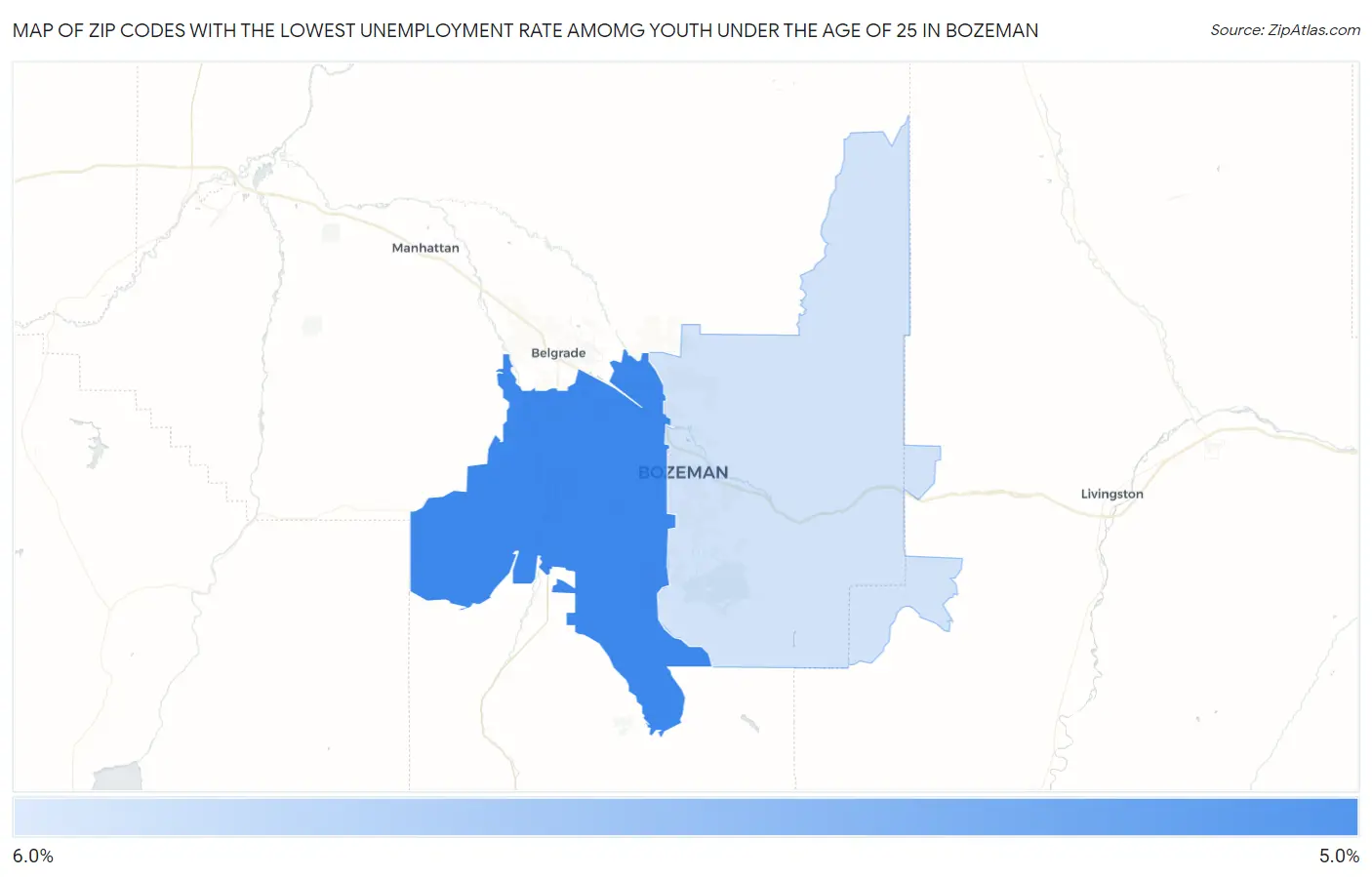 Zip Codes with the Lowest Unemployment Rate Amomg Youth Under the Age of 25 in Bozeman Map