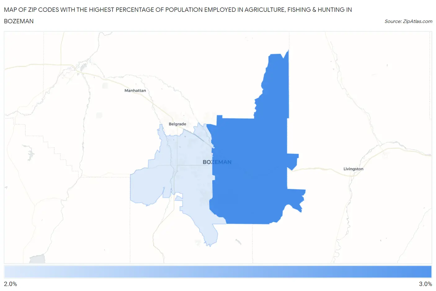 Zip Codes with the Highest Percentage of Population Employed in Agriculture, Fishing & Hunting in Bozeman Map