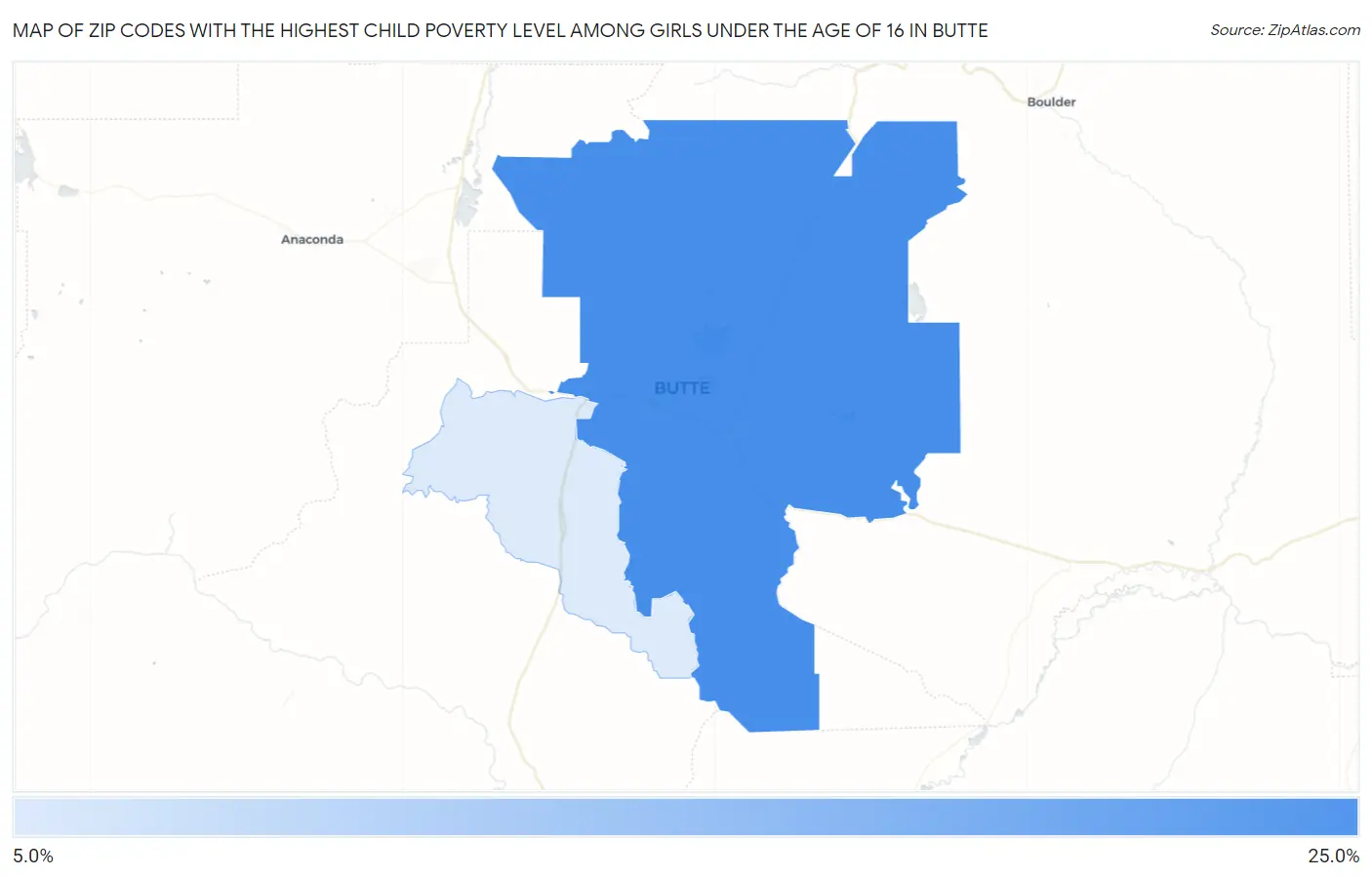 Zip Codes with the Highest Child Poverty Level Among Girls Under the Age of 16 in Butte Map