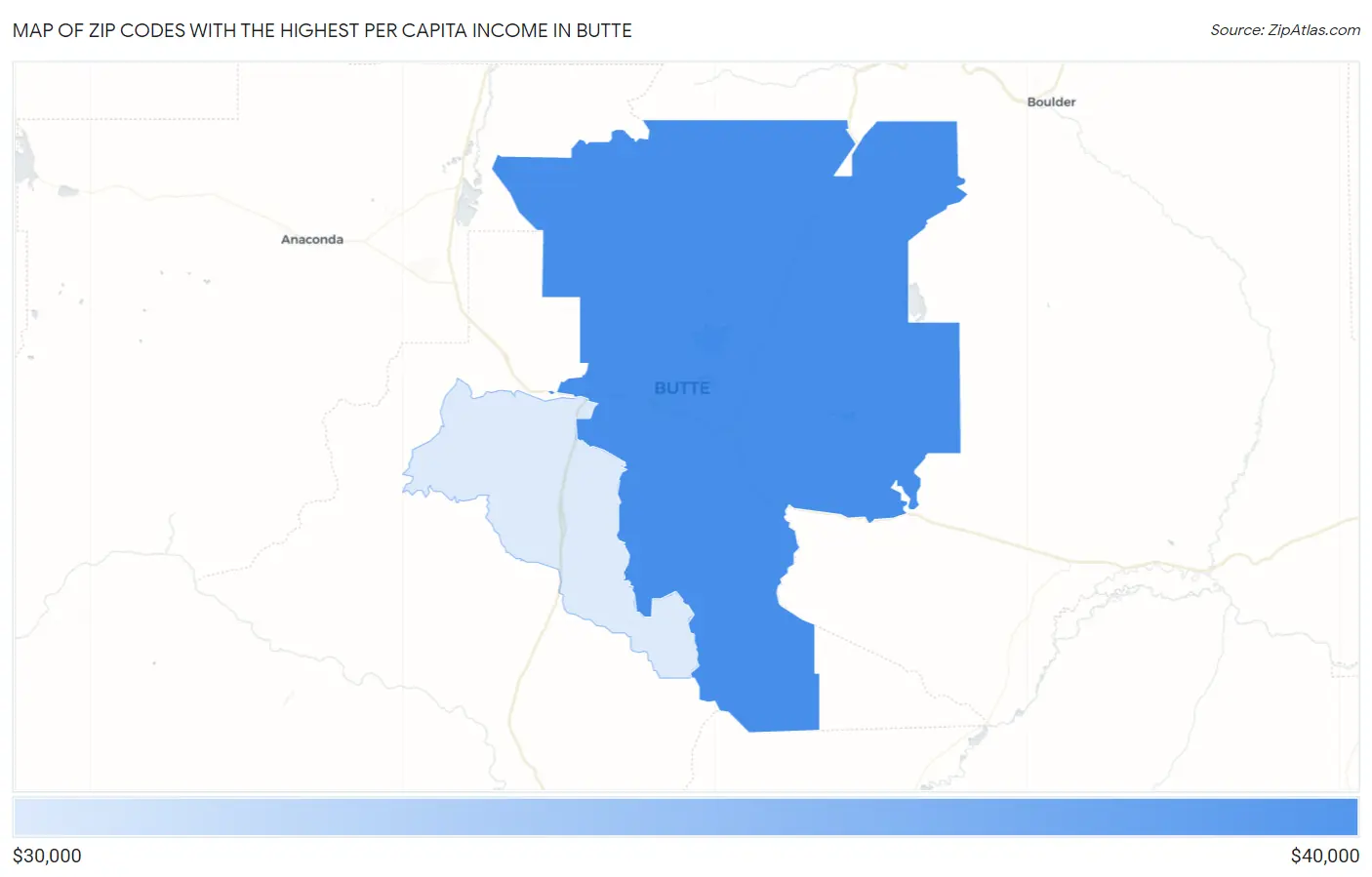 Zip Codes with the Highest Per Capita Income in Butte Map