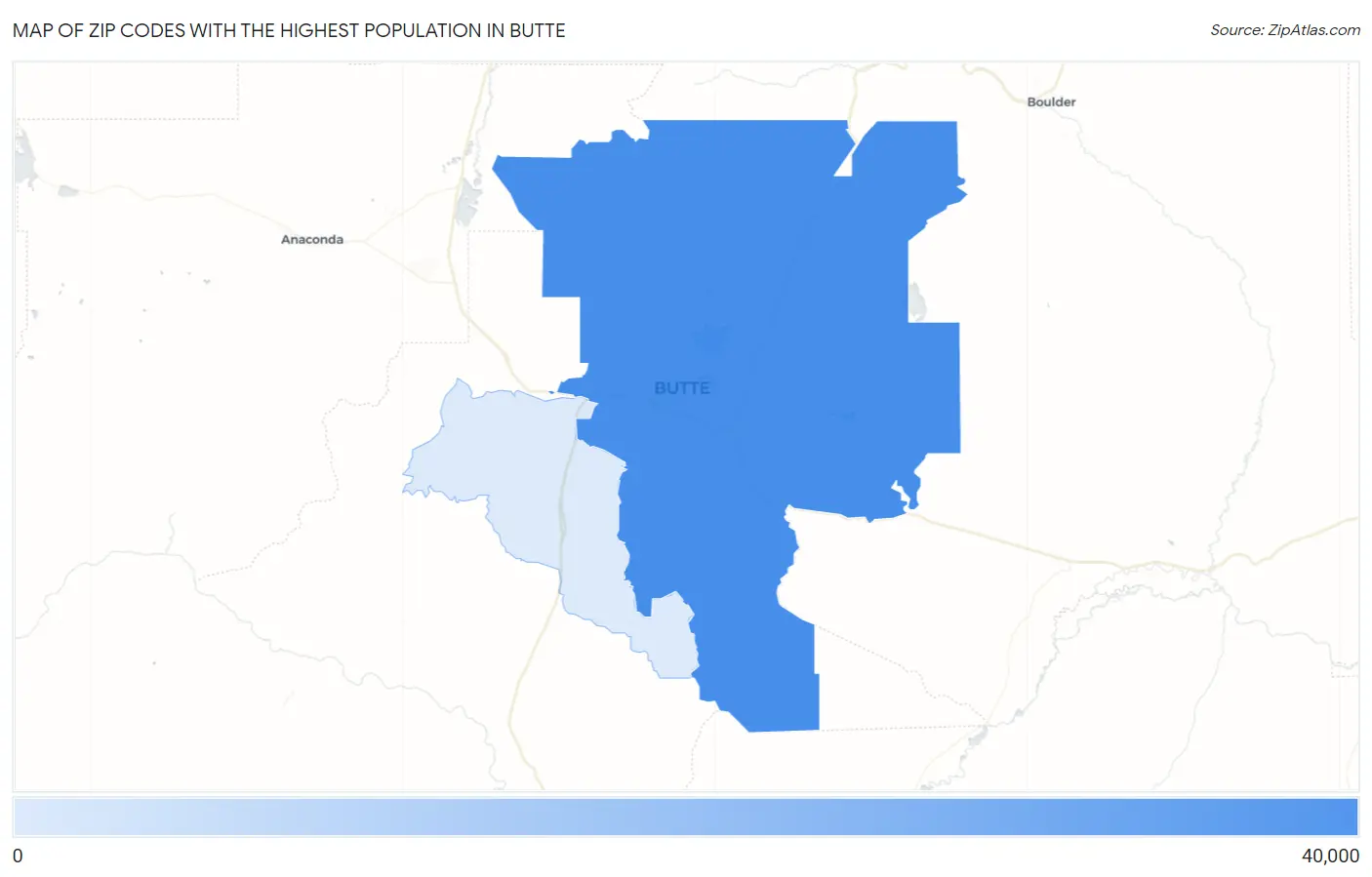 Zip Codes with the Highest Population in Butte Map