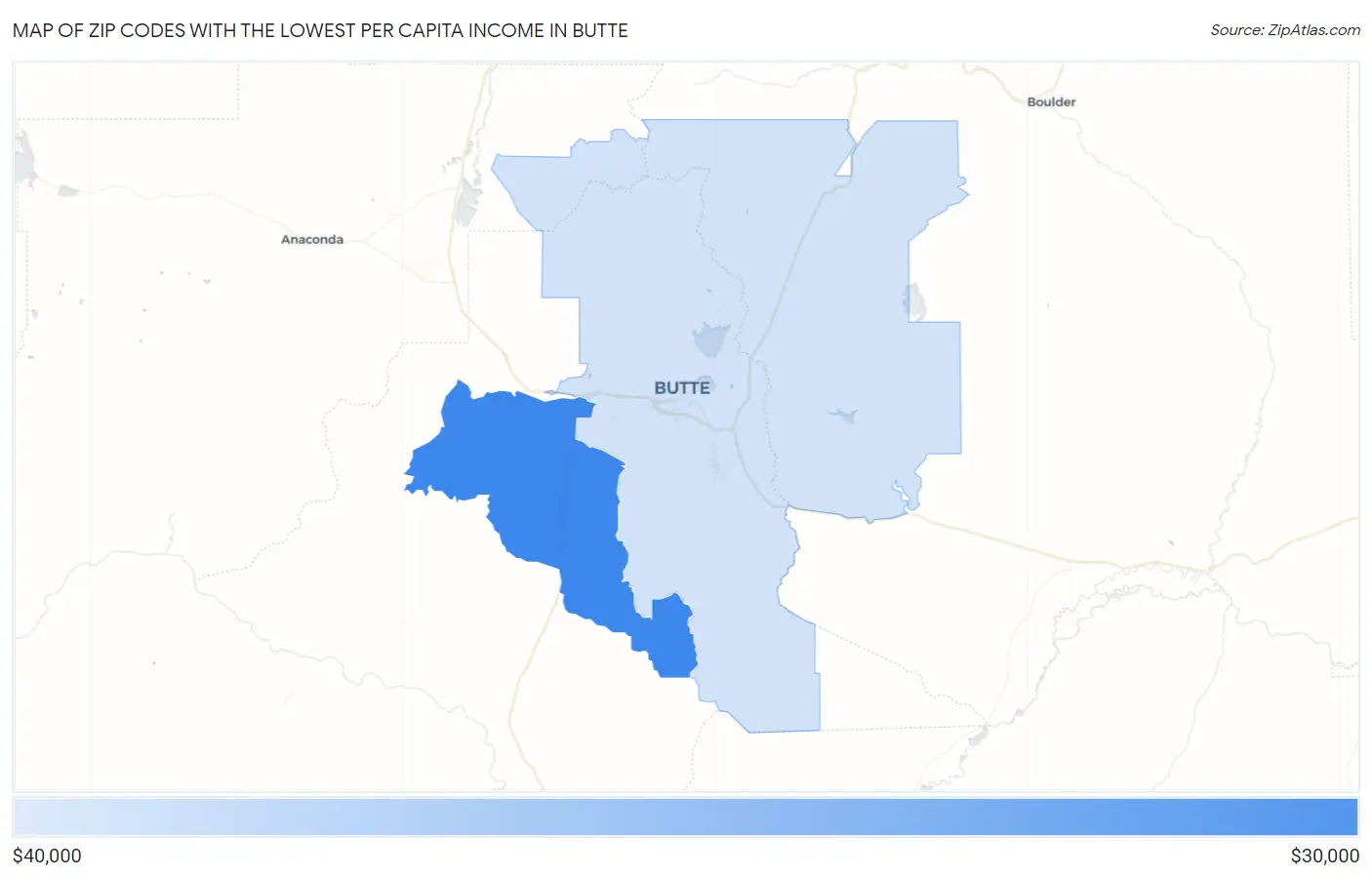 Zip Codes with the Lowest Per Capita Income in Butte Map