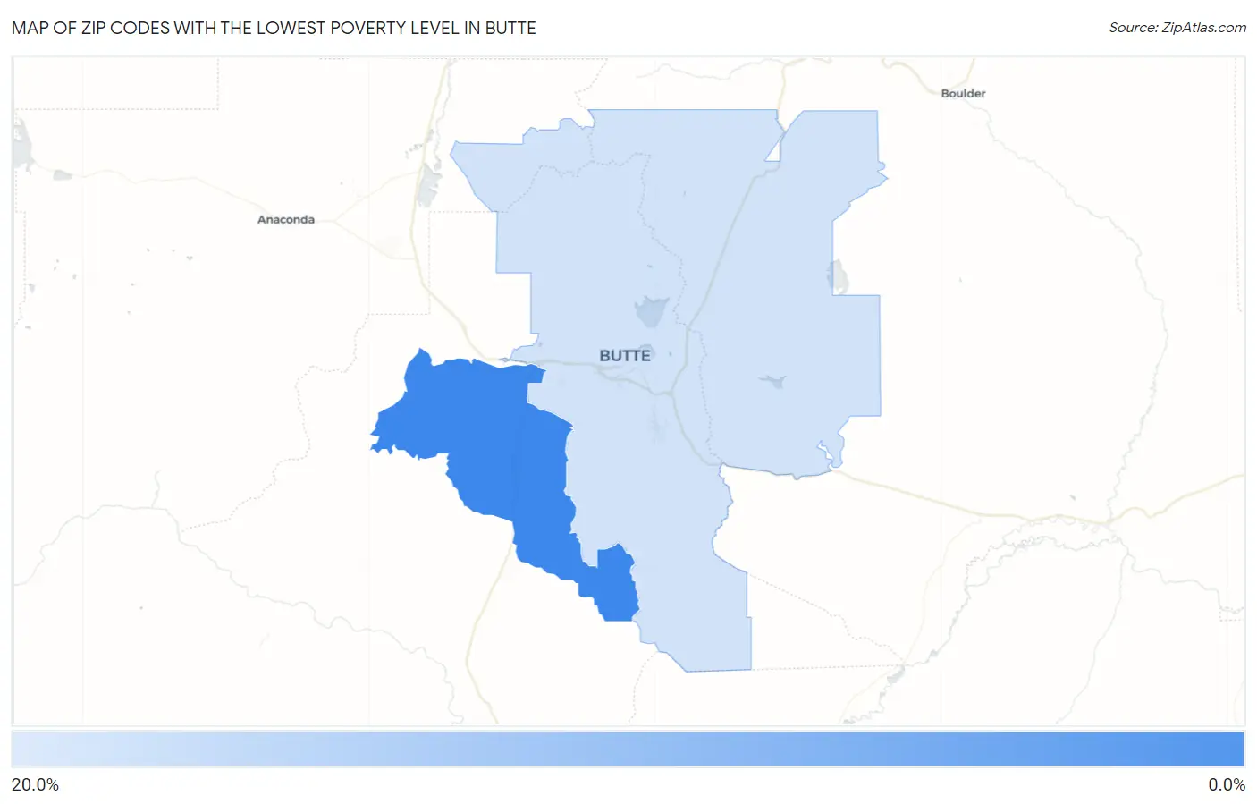 Zip Codes with the Lowest Poverty Level in Butte Map