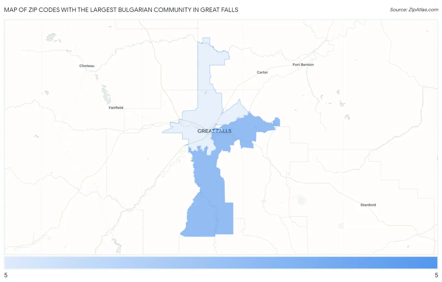 Zip Codes with the Largest Bulgarian Community in Great Falls Map