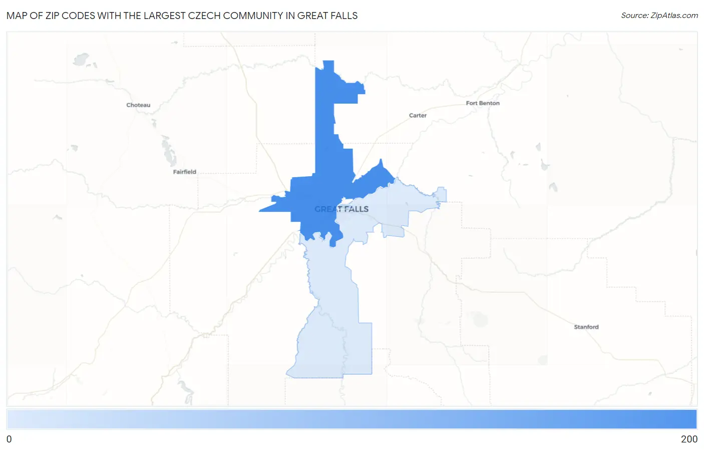 Zip Codes with the Largest Czech Community in Great Falls Map