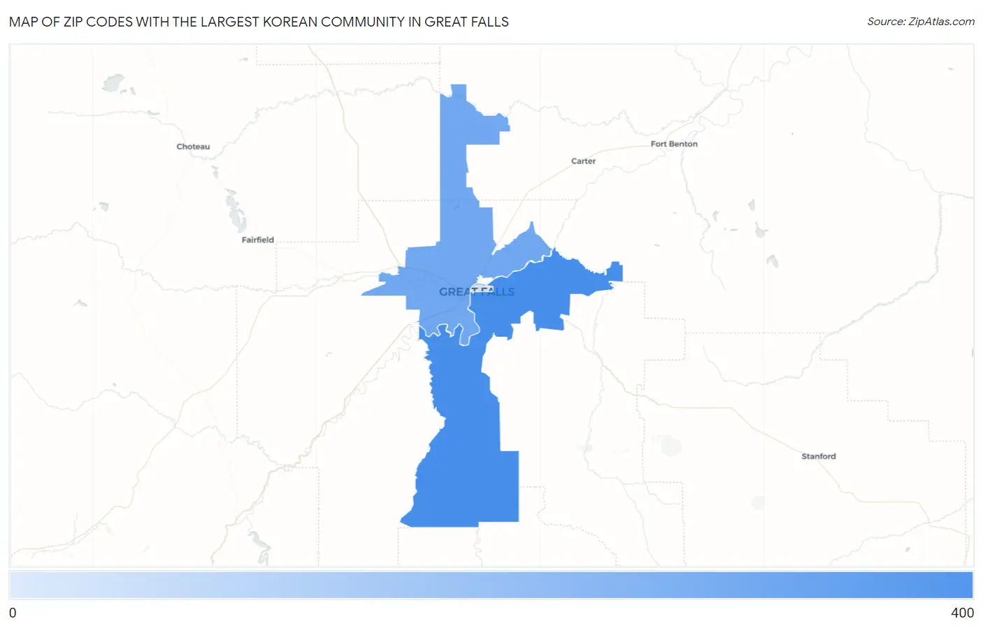Zip Codes with the Largest Korean Community in Great Falls Map