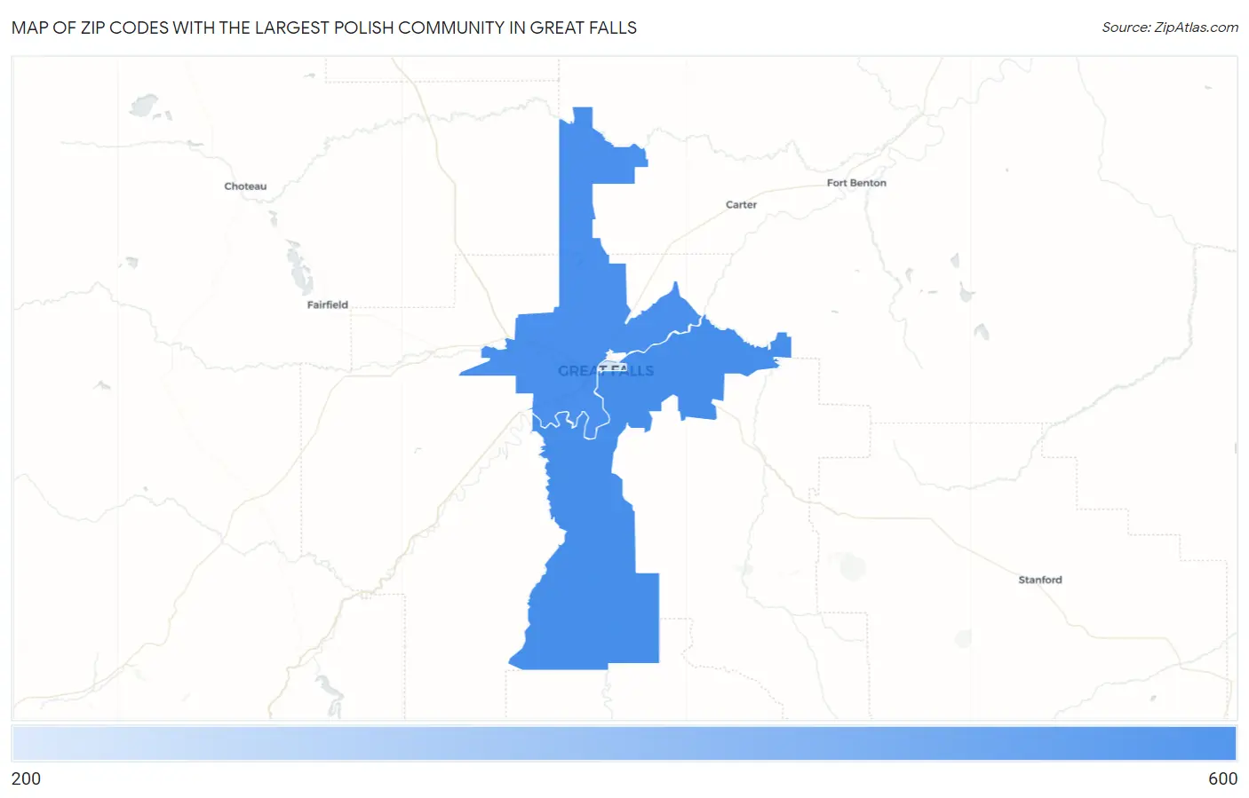 Zip Codes with the Largest Polish Community in Great Falls Map