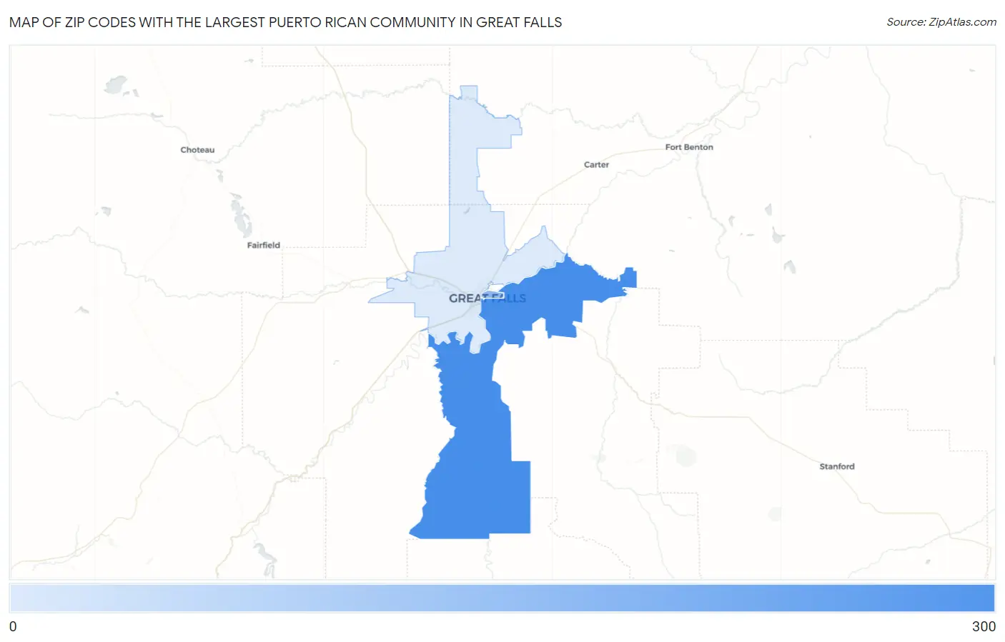 Zip Codes with the Largest Puerto Rican Community in Great Falls Map