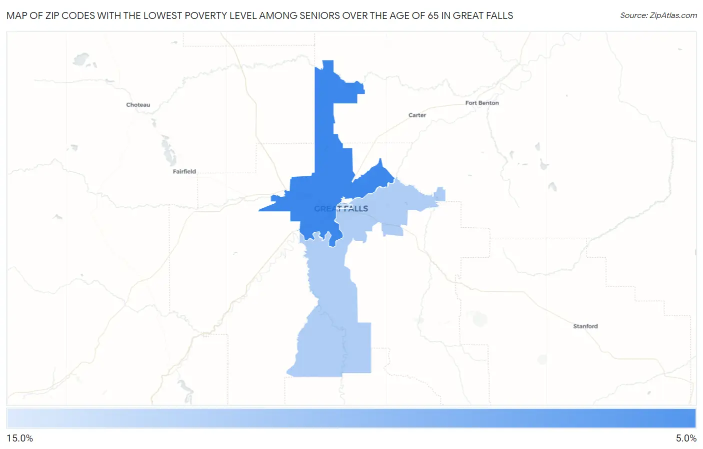 Zip Codes with the Lowest Poverty Level Among Seniors Over the Age of 65 in Great Falls Map
