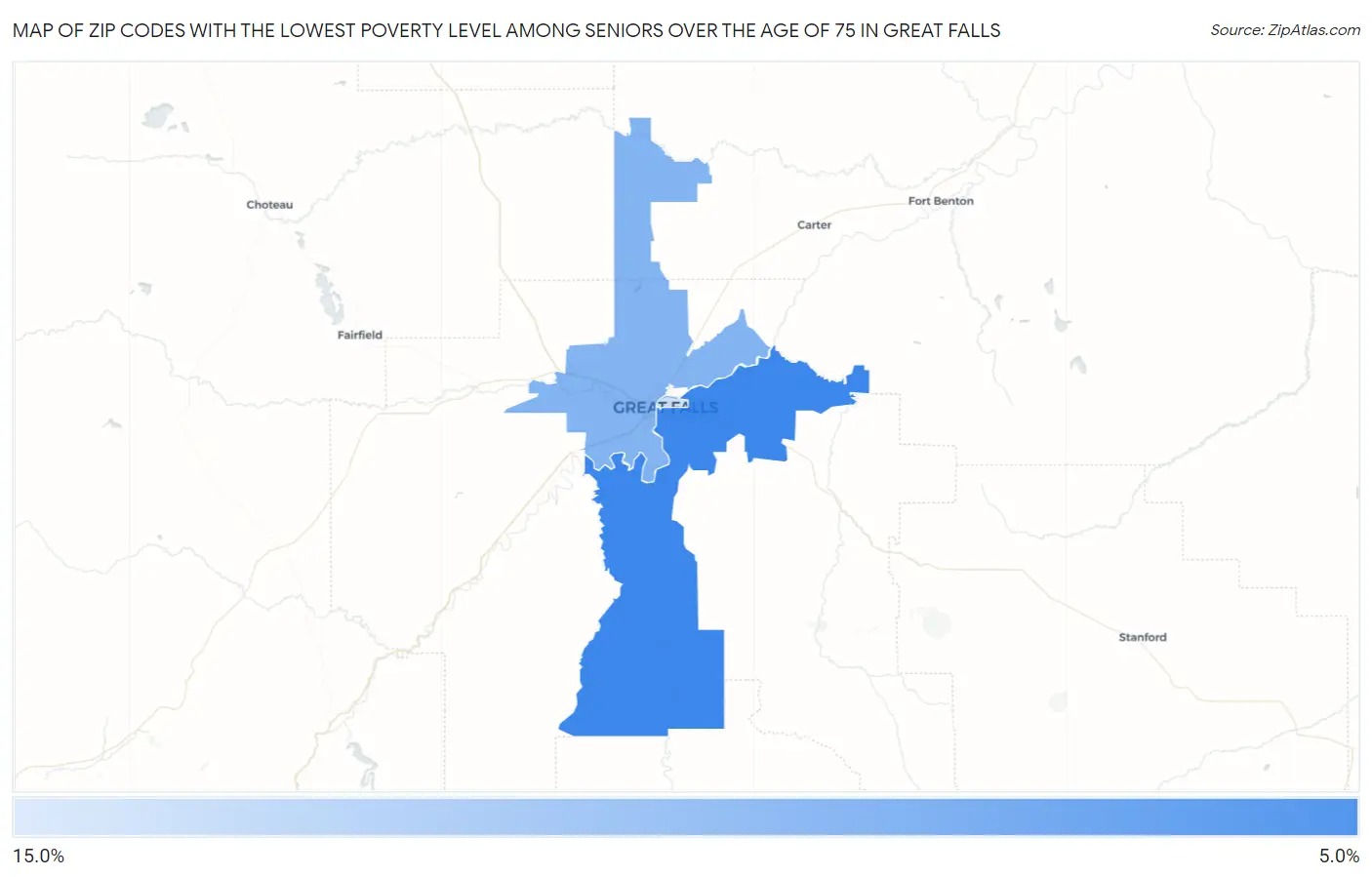 Zip Codes with the Lowest Poverty Level Among Seniors Over the Age of 75 in Great Falls Map