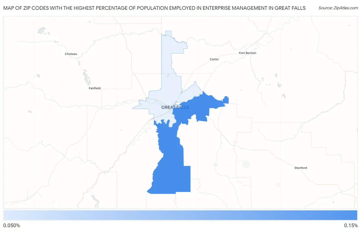 Zip Codes with the Highest Percentage of Population Employed in Enterprise Management in Great Falls Map
