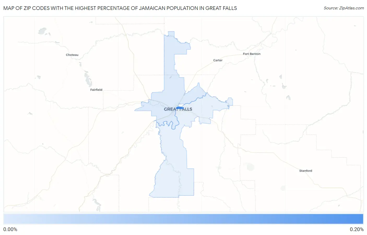 Zip Codes with the Highest Percentage of Jamaican Population in Great Falls Map