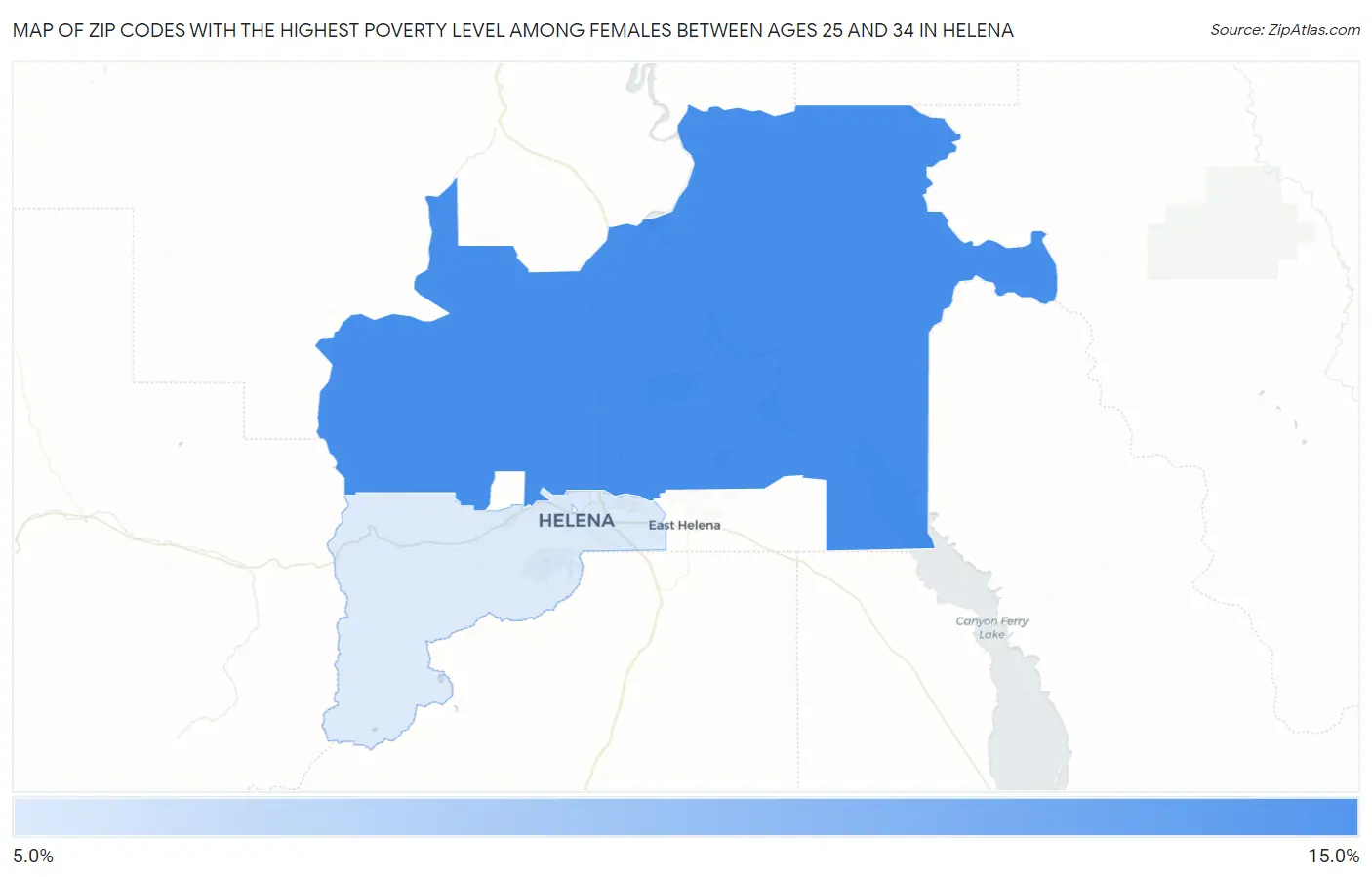 Zip Codes with the Highest Poverty Level Among Females Between Ages 25 and 34 in Helena Map