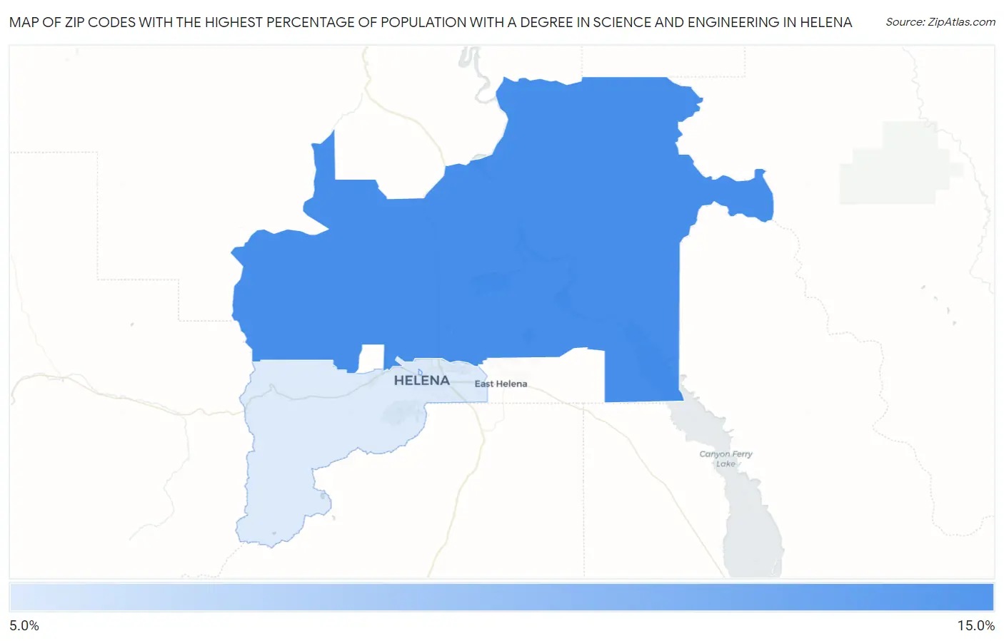 Zip Codes with the Highest Percentage of Population with a Degree in Science and Engineering in Helena Map