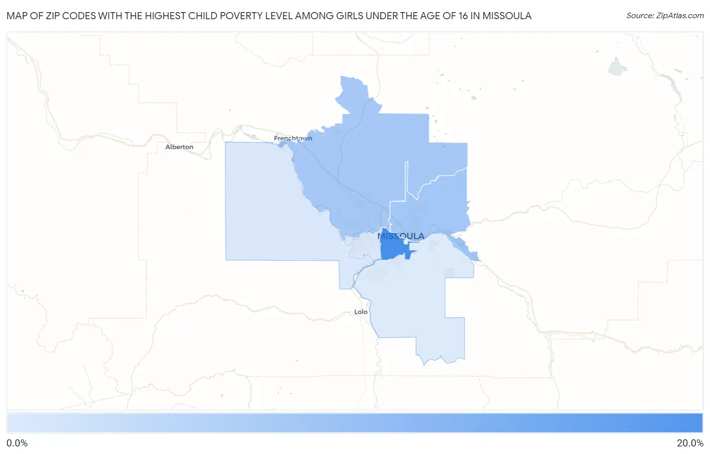 Zip Codes with the Highest Child Poverty Level Among Girls Under the Age of 16 in Missoula Map