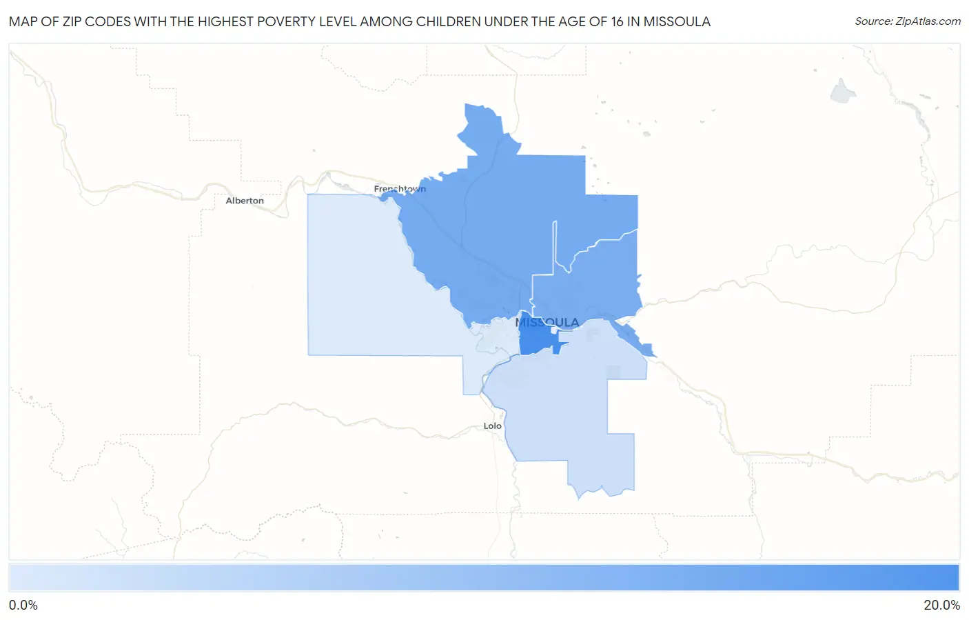 Zip Codes with the Highest Poverty Level Among Children Under the Age of 16 in Missoula Map