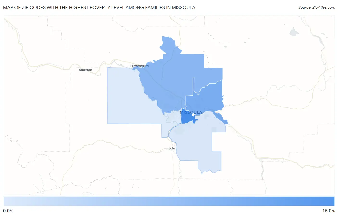 Zip Codes with the Highest Poverty Level Among Families in Missoula Map