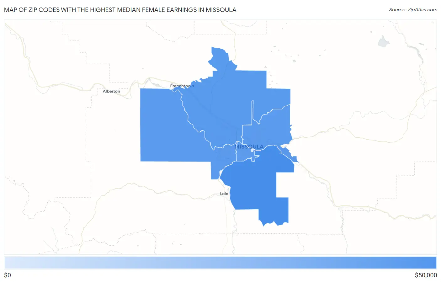 Zip Codes with the Highest Median Female Earnings in Missoula Map