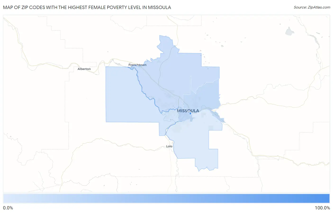 Zip Codes with the Highest Female Poverty Level in Missoula Map