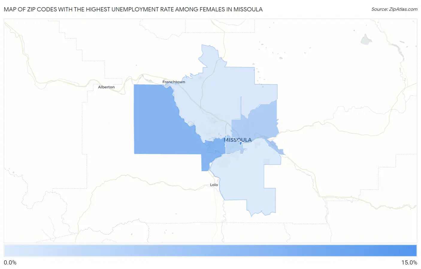 Zip Codes with the Highest Unemployment Rate Among Females in Missoula Map
