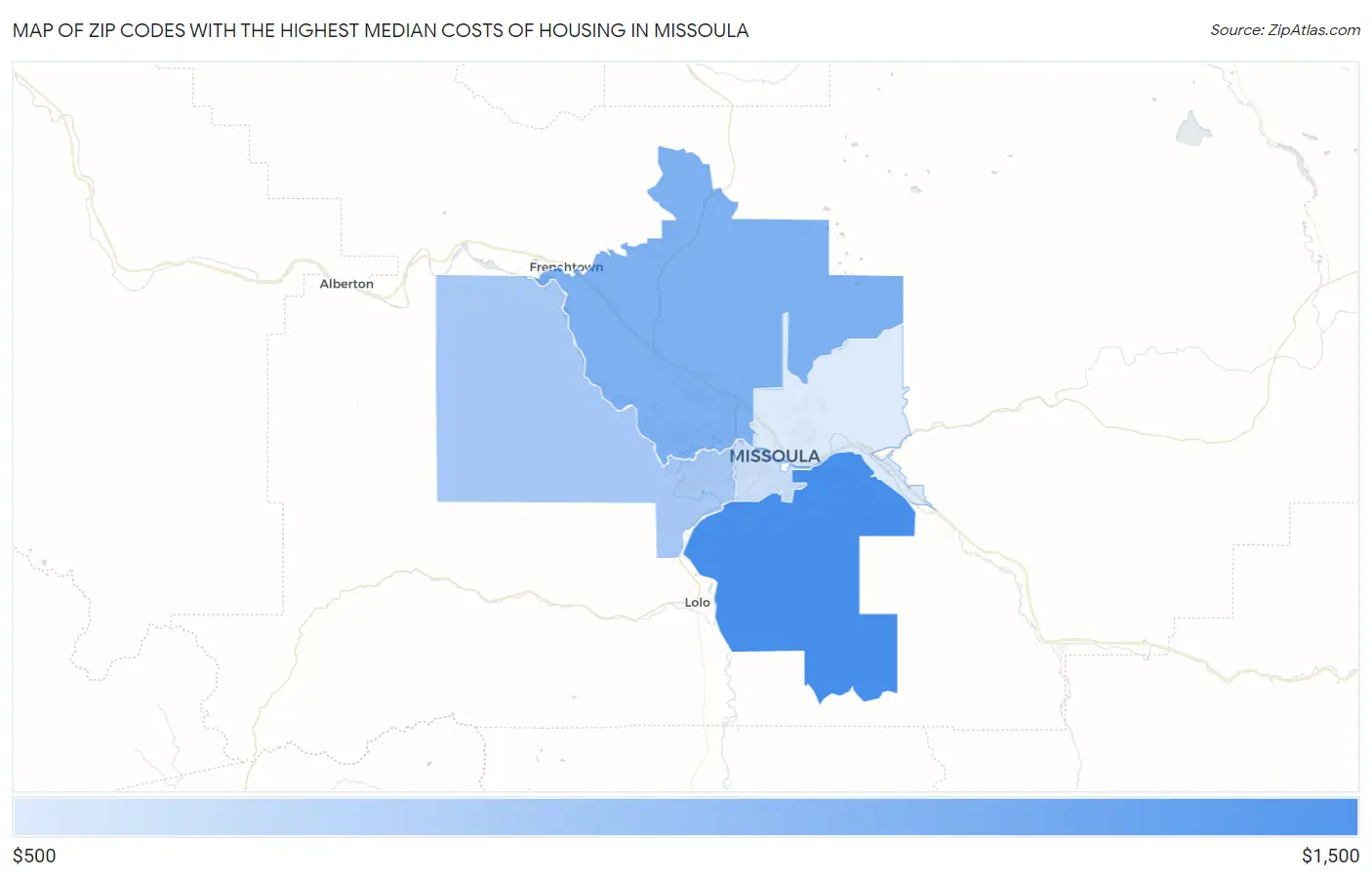 Zip Codes with the Highest Median Costs of Housing in Missoula Map