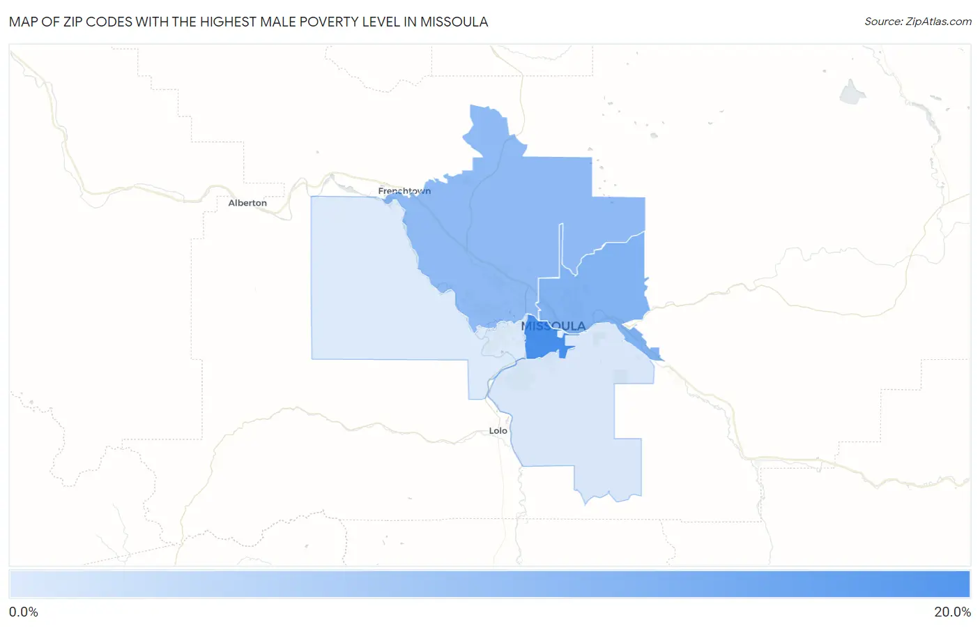 Zip Codes with the Highest Male Poverty Level in Missoula Map