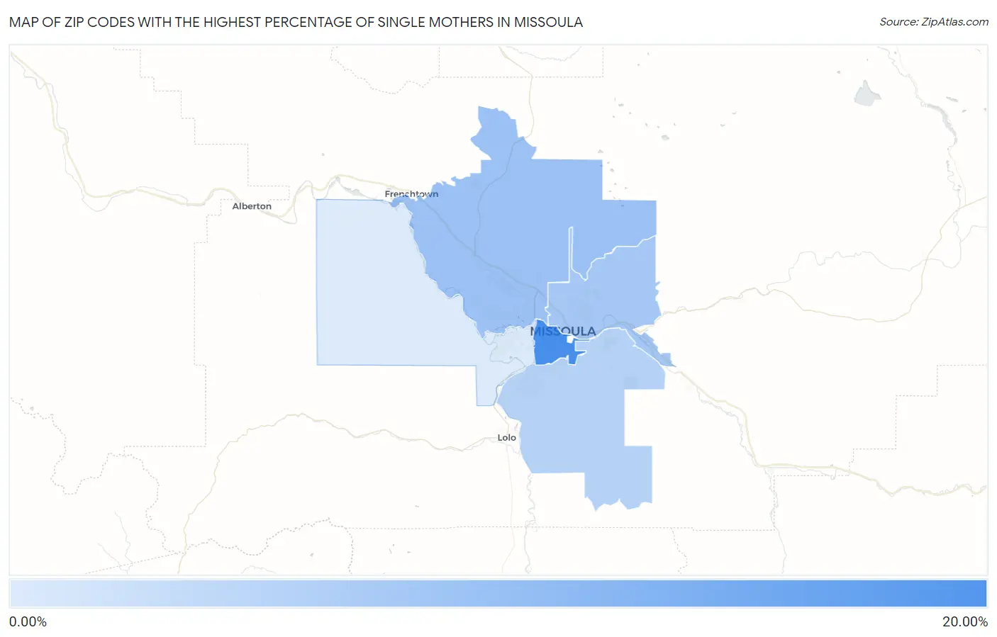 Zip Codes with the Highest Percentage of Single Mothers in Missoula Map