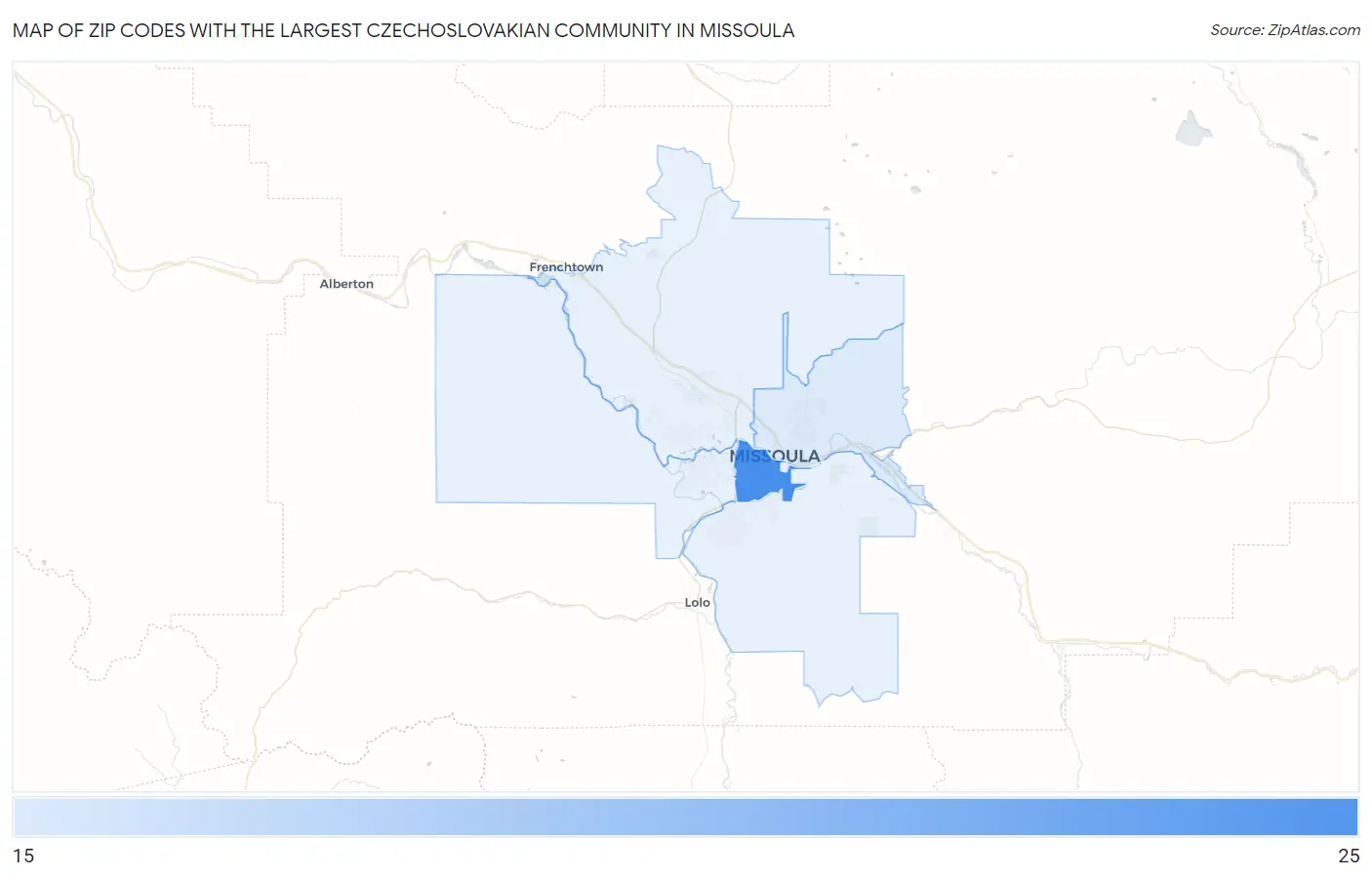 Zip Codes with the Largest Czechoslovakian Community in Missoula Map
