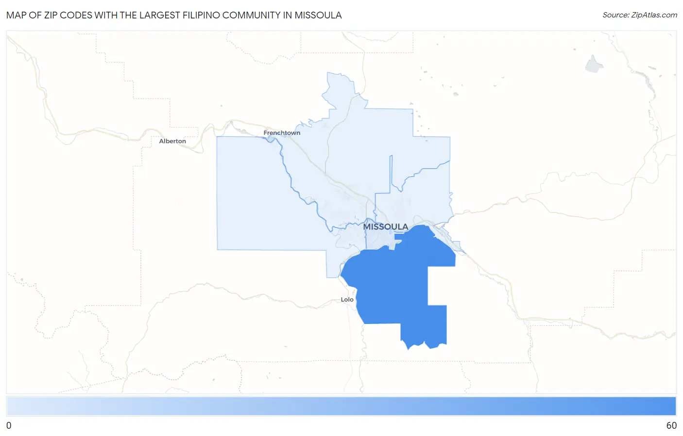 Zip Codes with the Largest Filipino Community in Missoula Map