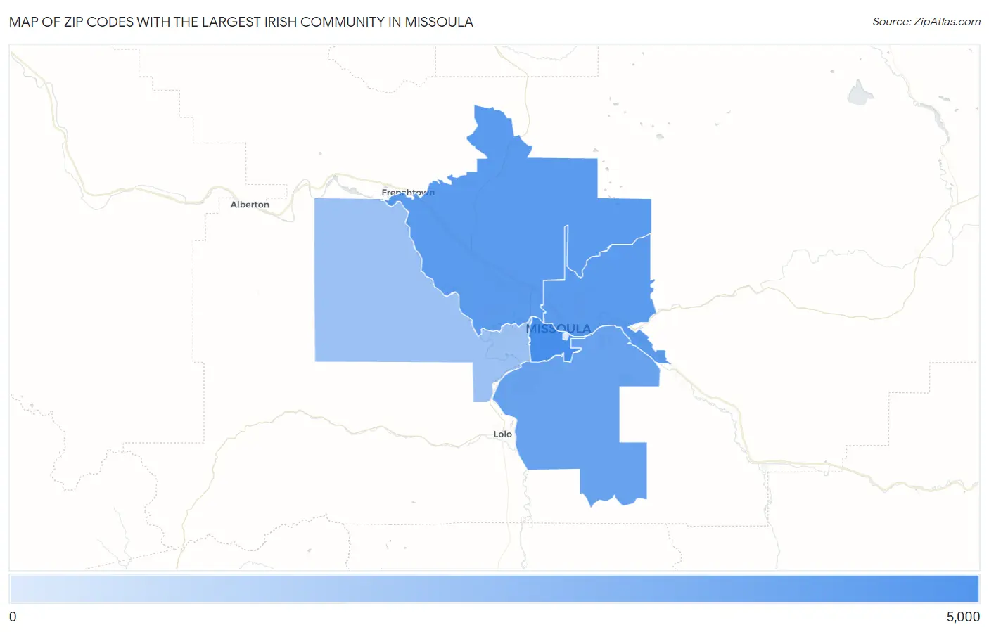 Zip Codes with the Largest Irish Community in Missoula Map