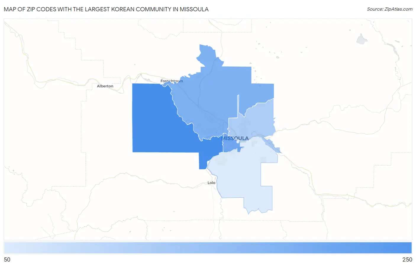 Zip Codes with the Largest Korean Community in Missoula Map